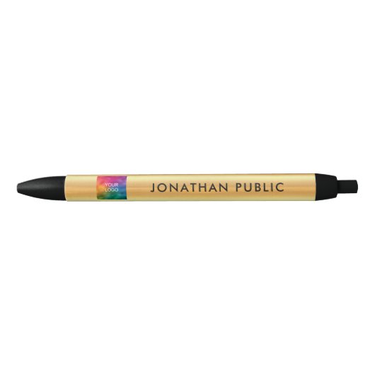 Custom Gold Look Sjabloon Jouw naam Business Logo Blauwe Inkt Pen (Voorkant)