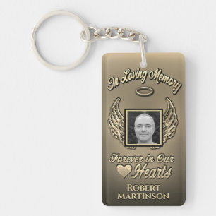 Custom Gold Memorial Wings Add Photo Sleutelhanger