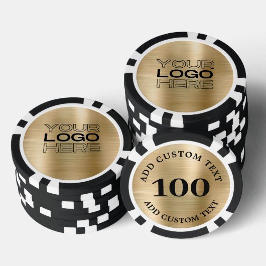 Custom Gold Metal Style Business Logo 100 Numbered Poker Chips (Opstapeling)