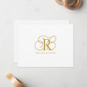 Custom Gold Monogram Initials Couple Names Notitiekaartje (Voorkant / Achterkant in situ)
