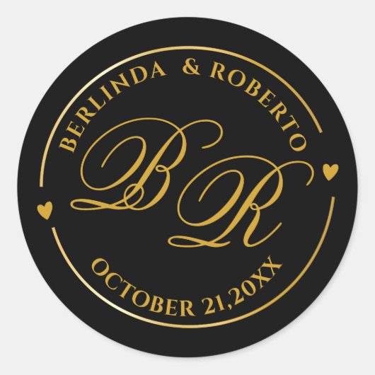 Custom Gold Monogram Wedding  love Ronde Sticker (Voorkant)