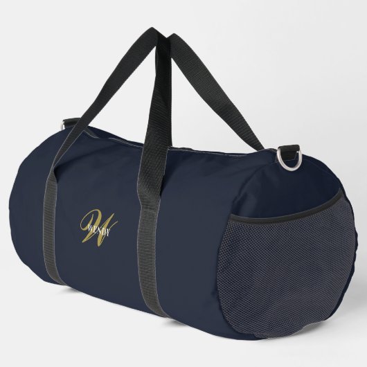 Custom Gold Navy Blue Monogram Initial Fitness Plunjezak (Rechterhoek)