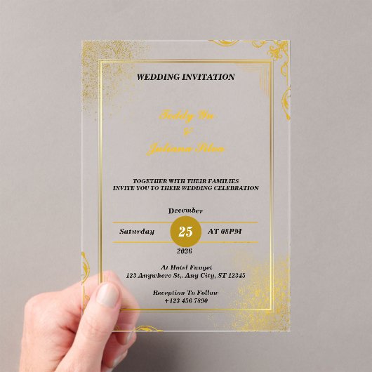 Custom Gold Samen Met Hun Gezinnen Trouwen Acryl Uitnodigingen (Insitu (Draagbaar))