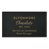 Custom Gold Script Minimal Chocolate Brand Staff Naambadge (Voorkant)