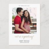 Custom Gold Script Photo Zwangerschap Aankondigingskaart (Voorkant)