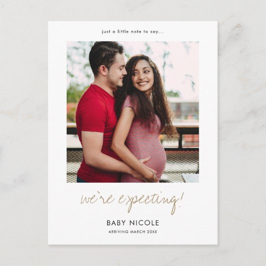Custom Gold Script Photo Zwangerschap Aankondigingskaart (Voorkant)