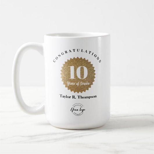 Custom Gold seal 10 years of Service Employe Award Koffiemok (Links)