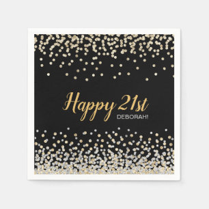 Custom Gold Silver Confetti 21st Birthday Party Servet