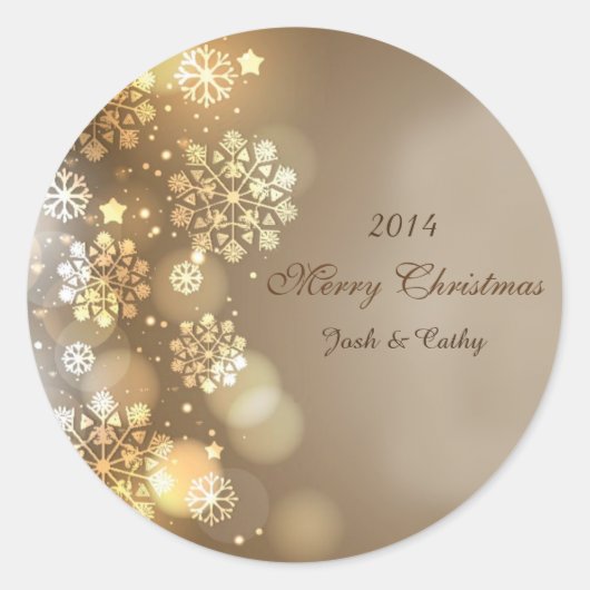 Custom Gold Snowflakes Wijnlabel voor Kerstmis Ronde Sticker (Voorkant)