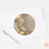 Custom Gold Snowflakes Wijnlabel voor Kerstmis Ronde Sticker (Envelop)