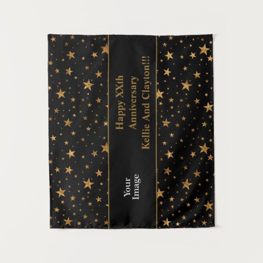 Custom Gold Stars met bericht/foto Jubileum Wandkleed (Voorkant)