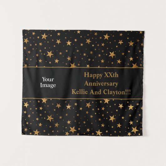 Custom Gold Stars met bericht/foto Jubileum Wandkleed (Voorkant (horizontaal))