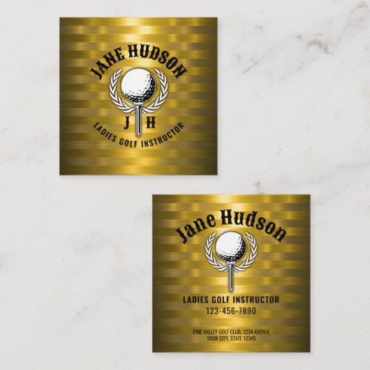 Custom Gold Stripes Golf Monogram Ontwerp Vierkante Visitekaartje (Voorkant / Achterkant)