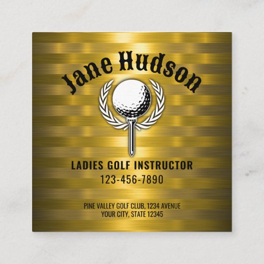 Custom Gold Stripes Golf Monogram Ontwerp Vierkante Visitekaartje (Achterkant)