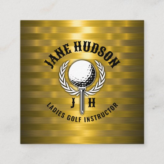 Custom Gold Stripes Golf Monogram Ontwerp Vierkante Visitekaartje (Voorkant)