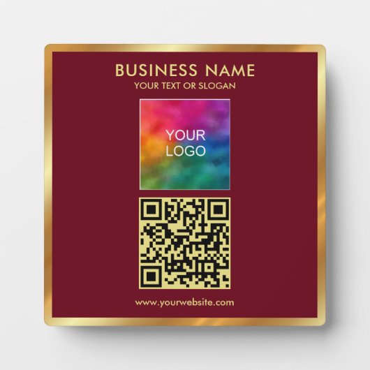 Custom Gold Text QR Code Upload Business Logo Fotoplaat (Voorkant)
