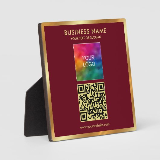 Custom Gold Text QR Code Upload Business Logo Fotoplaat (Voorkant)