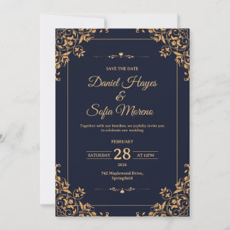 Custom Gold Wedding Invitation |  Kaart