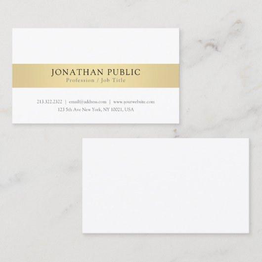 Custom Gold White Modern Elegant Simple Sjabloon Visitekaartje (Voorkant / Achterkant)