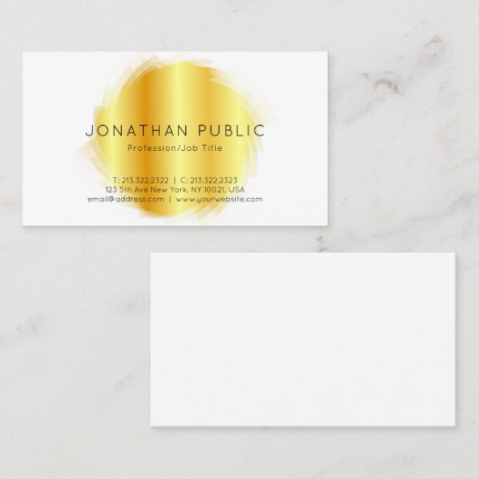 Custom Gold White Modern Elegant Simple Sjabloon Visitekaartje (Voorkant / Achterkant)