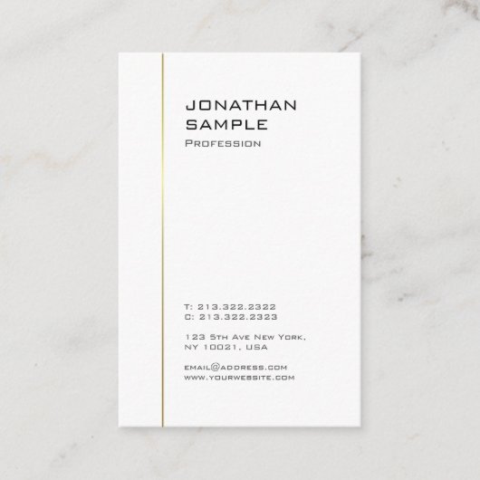 Custom Gold White Moderne minimalistische Sjabloon Visitekaartje (Voorkant)