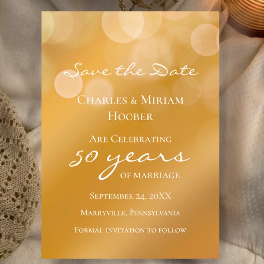 Custom Golden 50th Wedding Jubileum Party Save The Date