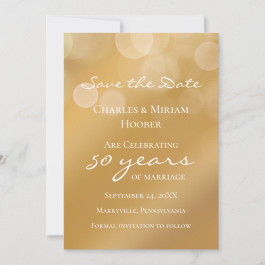 Custom Golden 50th Wedding Jubileum Party Save The Date (Voorkant)