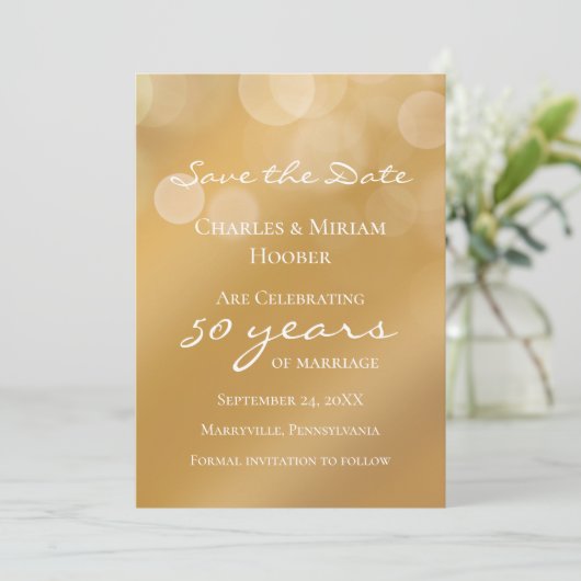 Custom Golden 50th Wedding Jubileum Party Save The Date (Staand voorkant)