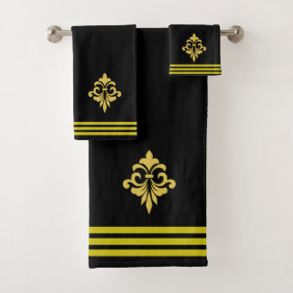 Custom Golden Fleur de Lis, Three Stripes on Black Bad Handdoek