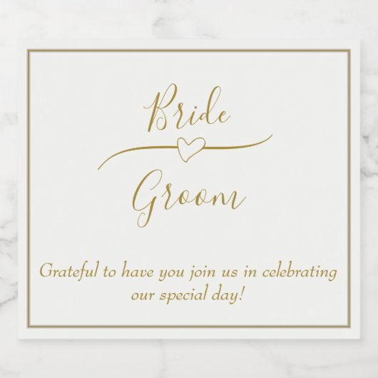 Custom Golden Heart Paar bruiloft en Jubileum Sparkling Wijnetiket (Enkel label)