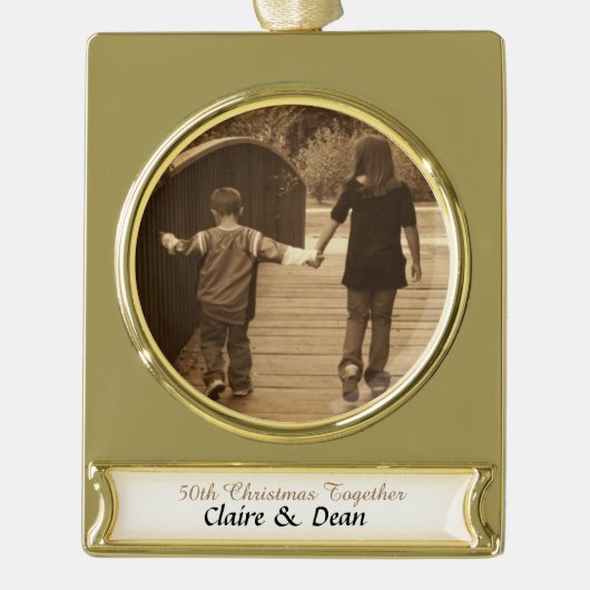 Custom Golden Jubileum Photo Ornament Verguld Banner Ornament (Voorkant)