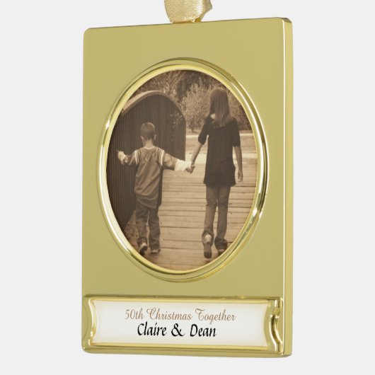 Custom Golden Jubileum Photo Ornament Verguld Banner Ornament (Links)