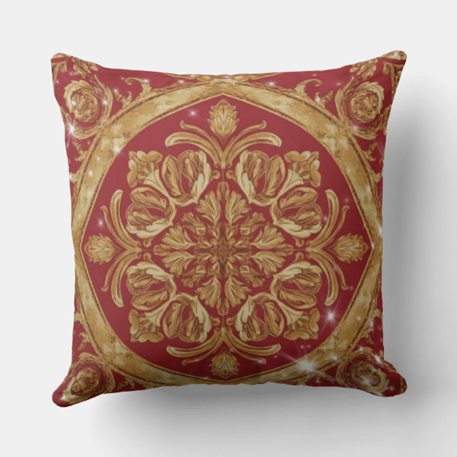 Custom Golden Red Ornate  – Personalized Luxury De Kussen (Achterkant)