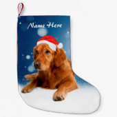 Custom Golden Retriever Dog Snow Stars Blauwe luch Kleine Kerstsok (Voorkant)