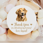 Custom Golden Retriever Dog Wedding Favor Stickers<br><div class="desc">Vier uw speciale dag met deze schattige aangepaste waterverf hond bruiloft gunst stickers. Veel rassen beschikbaar in mijn winkel en in het collectie hieronder. Pas aan met de naam van je huisdier.</div>