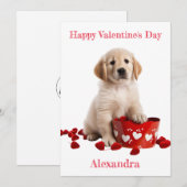 Custom Golden Retriever Pup met Basket Valentijn Feestdagenkaart (Voorkant / Achterkant)