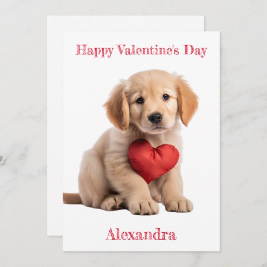 Custom Golden Retriever Puppy Heart Valentijn Feestdagenkaart (Voorkant / Achterkant)