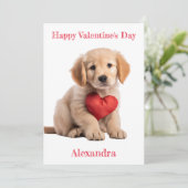 Custom Golden Retriever Puppy Heart Valentijn Feestdagenkaart (Staand voorkant)