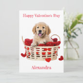 Custom Golden Retriever Puppy Red Hearts Valentijn Feestdagenkaart (Staand voorkant)