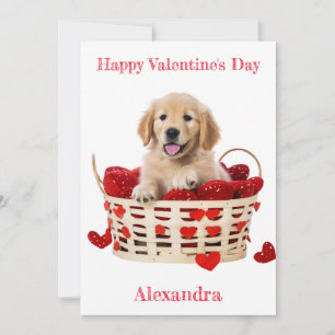 Custom Golden Retriever Puppy Red Hearts Valentijn Feestdagenkaart