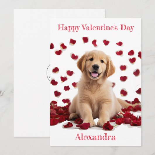Custom Golden Retriever Puppy Roos Petal Valentijn Feestdagenkaart (Voorkant / Achterkant)