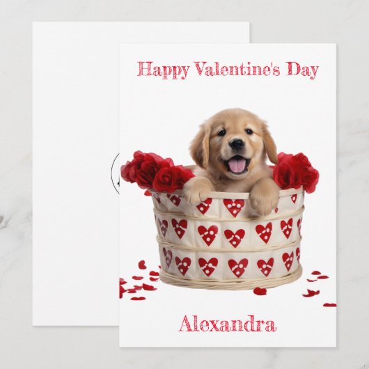 Custom Golden Retriever Puppy Valentijn Feestdagenkaart (Voorkant / Achterkant)