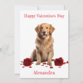 Custom Golden Retriever with Red Roses Valentine Feestdagenkaart (Voorkant)