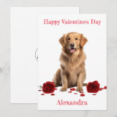 Custom Golden Retriever with Red Roses Valentine Feestdagenkaart (Voorkant / Achterkant)