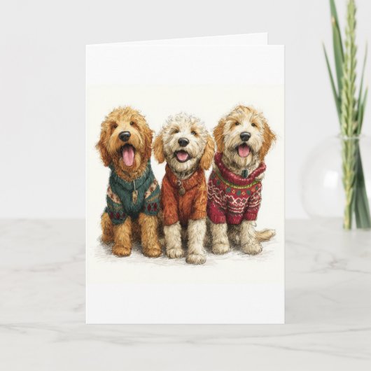 Custom Goldendoodle Christmas Ugly Sweater Holiday Kaart (Voorkant)