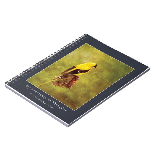 Custom Goldfinch Notebook | Moody Bird Art Journal Notitieboek (Linkerzijde)