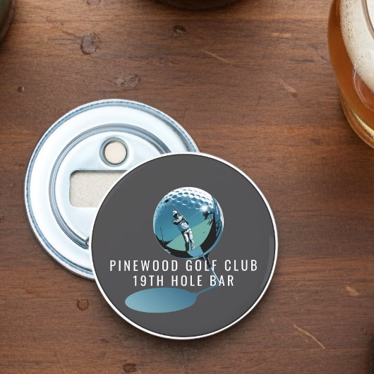 Custom Golf Bottle Opener, Personalized 19th Hole  Button Flesopener