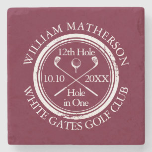 Custom Golf Hole in One Burgundy Stenen Onderzetter