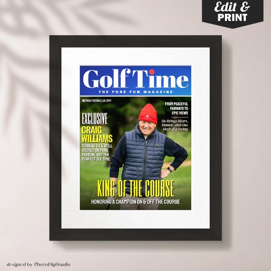 Custom Golf Magazine Hoesje, Leuk cadeau voor Golf Poster