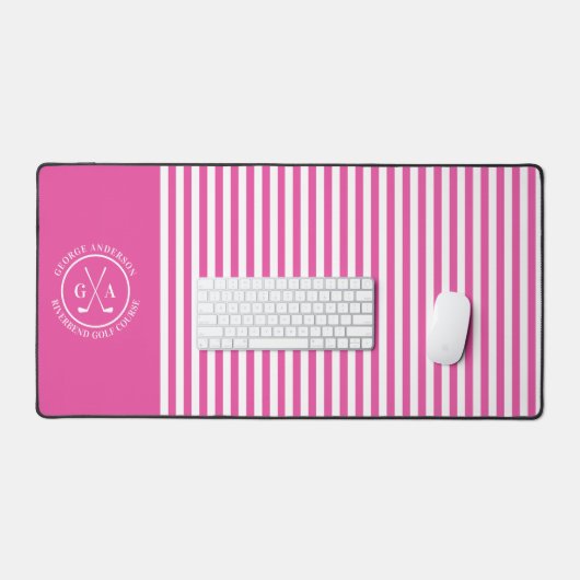 Custom Golf Multi Monogram roze gestreept eenvoudi Bureaumat (Keyboard & Muis)